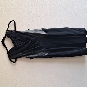 Black cocktail chiffon leather dress